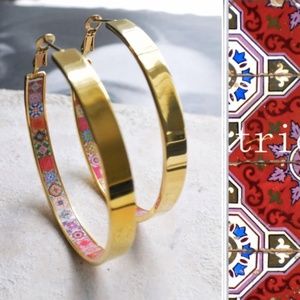 Atrio Tile Hoops Earrings Red Portugal Stainless Steel Antique Azulejo - 2"